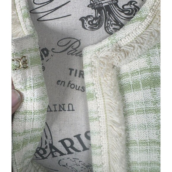 St. John Collection Green Knit Tweed Blazer Jacket Fringe Hem Single Clasp Sz 8 - Picture 3 of 12